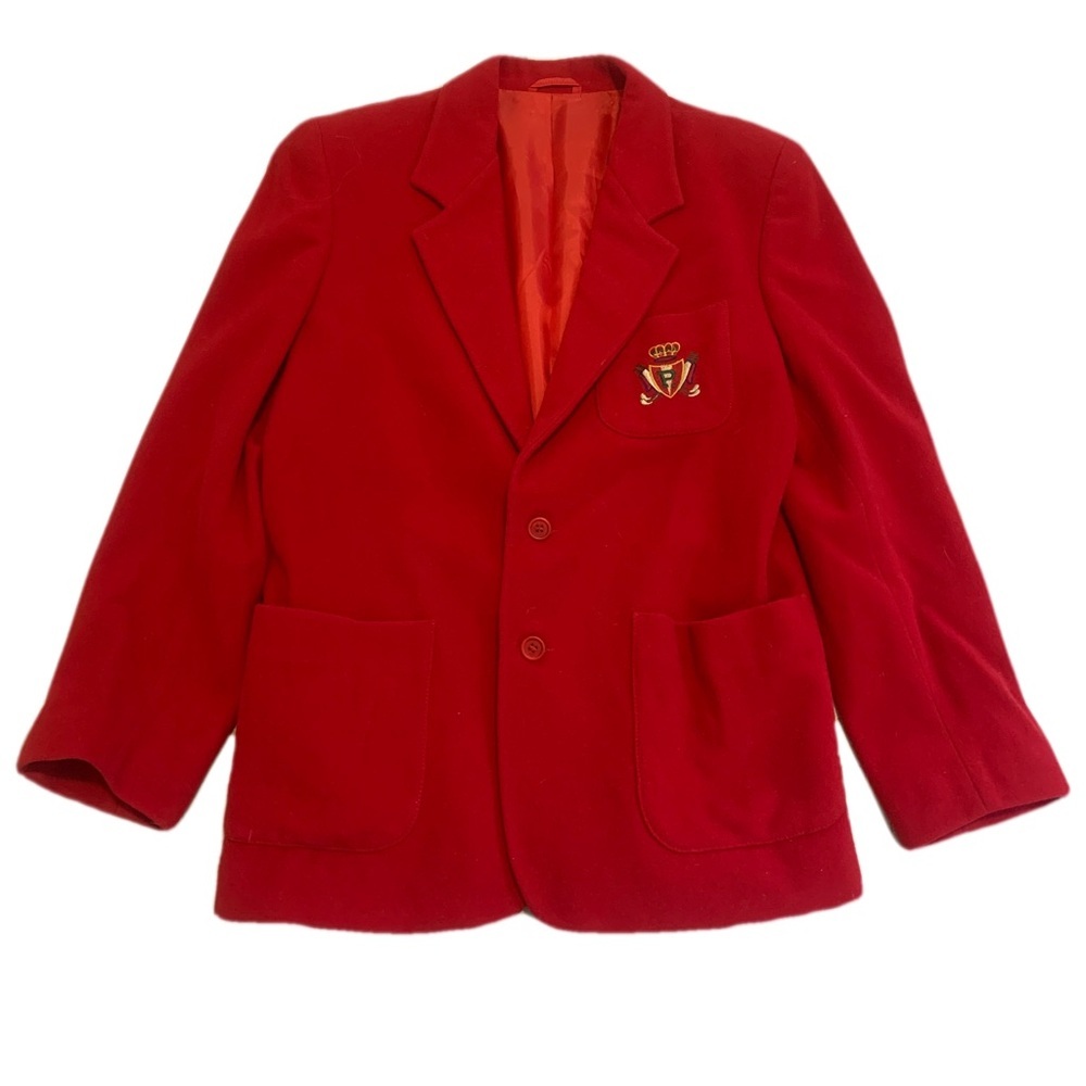 Vintage Pepperino Regular Red Wool/Cashmere Blazer Jacket with Crest, Size 12